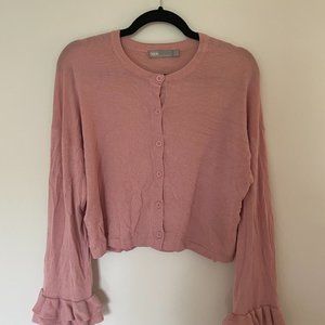 Pink Cardigan with Ruffle Sleeve Detail - Size US 8